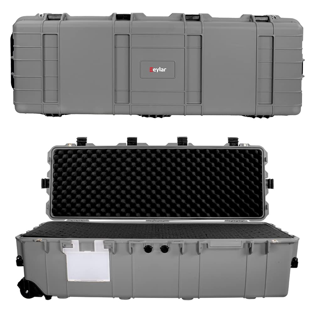 Eylar XL 44 Inch Deep Heavy Transport Roller Rifle Hard Case with Foam Waterproof & Crushproof Three Rifle Capacity Auto-Pressure Valve with Lockable Fittings TSA Standards (Black)