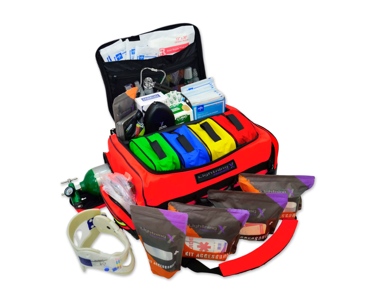 Lightning X Jumbo Medic First Responder EMT Trauma Bag Stocked First Aid Trauma Fill Kit D (RED)