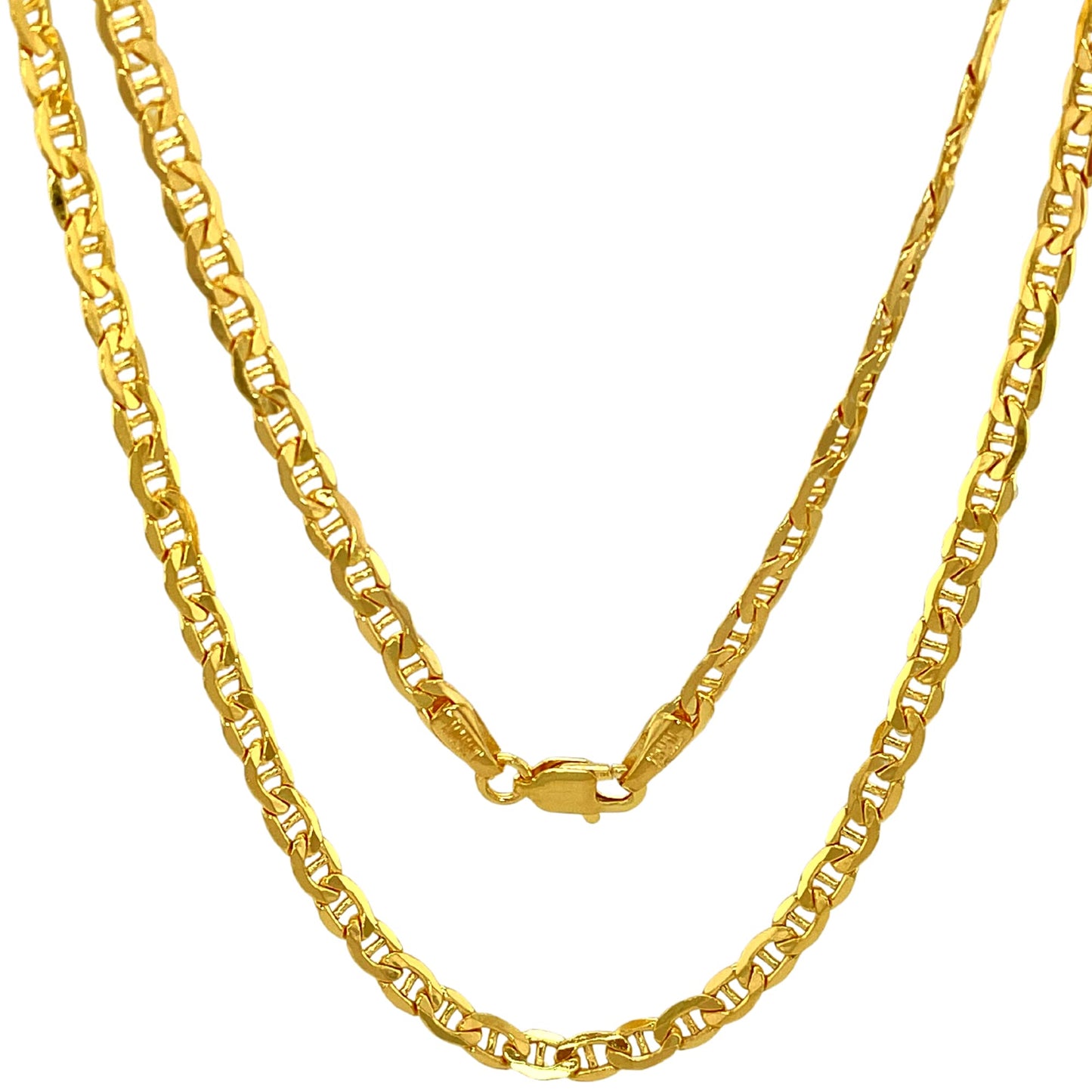 JEWELHEART 10K Real Gold Flat Mariner Chain - 3.05mm Diamond Cut Anchor Link Chain Necklace For Men - Dainty Yellow Gold Pendant Necklace For Women with Lobster Clasp 16"