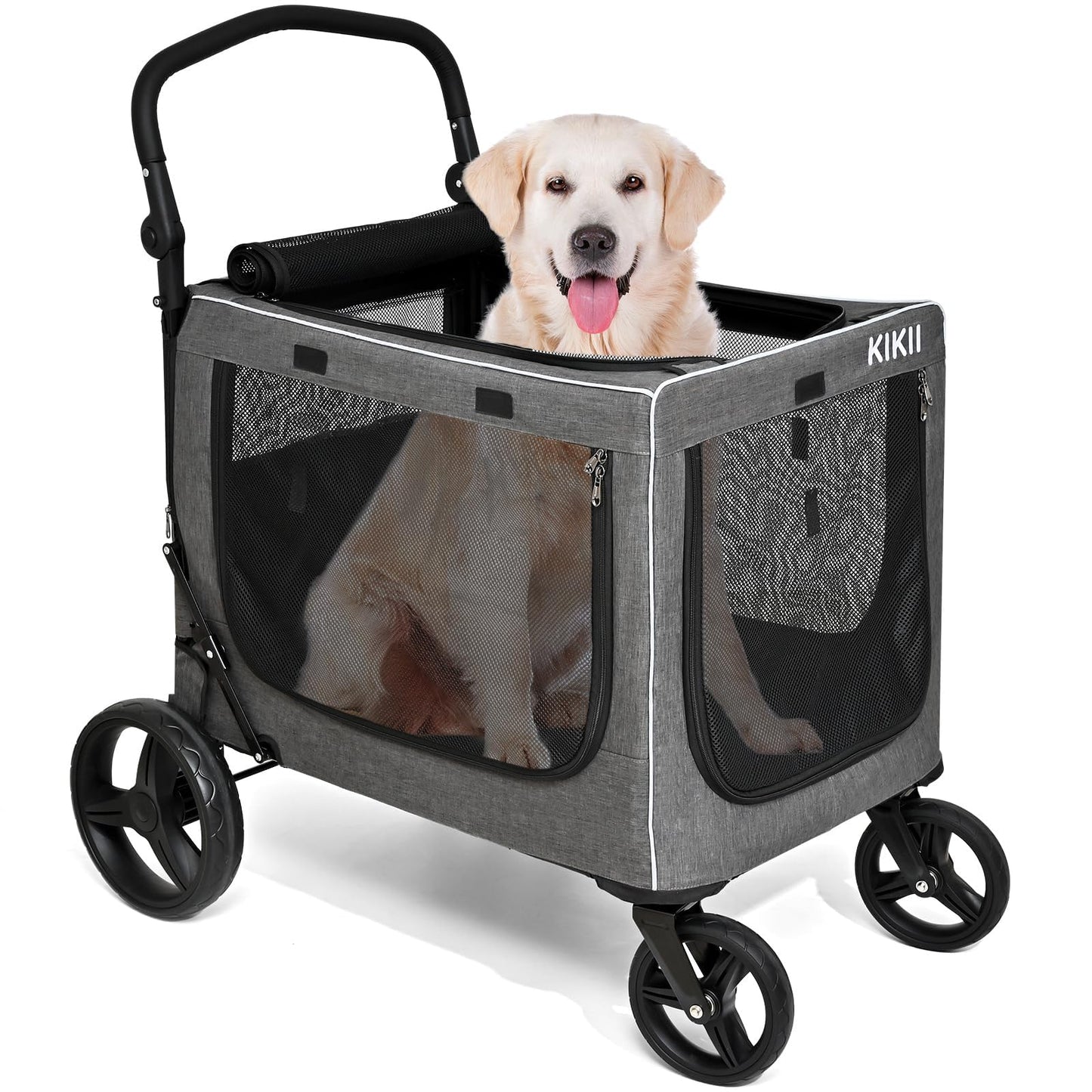 KIKII Extra Large Dog Stroller - Perfect for Big and Medium Dog Strollers Multiple Pets - 4 Wheels Exclusive Breathable Mesh Reflective Design - Max Load 132 lbs Foldable Convenient for Travel