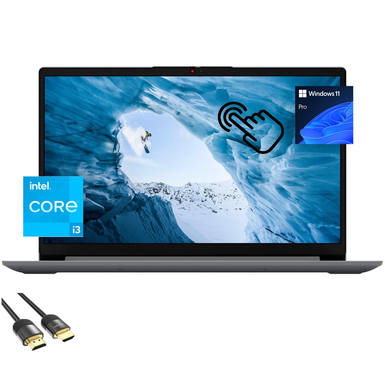 Lenovo Ideapad 1 Laptop 15.6" FHD Touchscreen Display 12th Gen Core i3-1215U (Up to 4.40 GHz) 8GB RAM 512GB PCIe SSD WiFi 6 Keypad Webcam USB-C SD Card Reader PDG HDMI Cable Win 11 Pro
