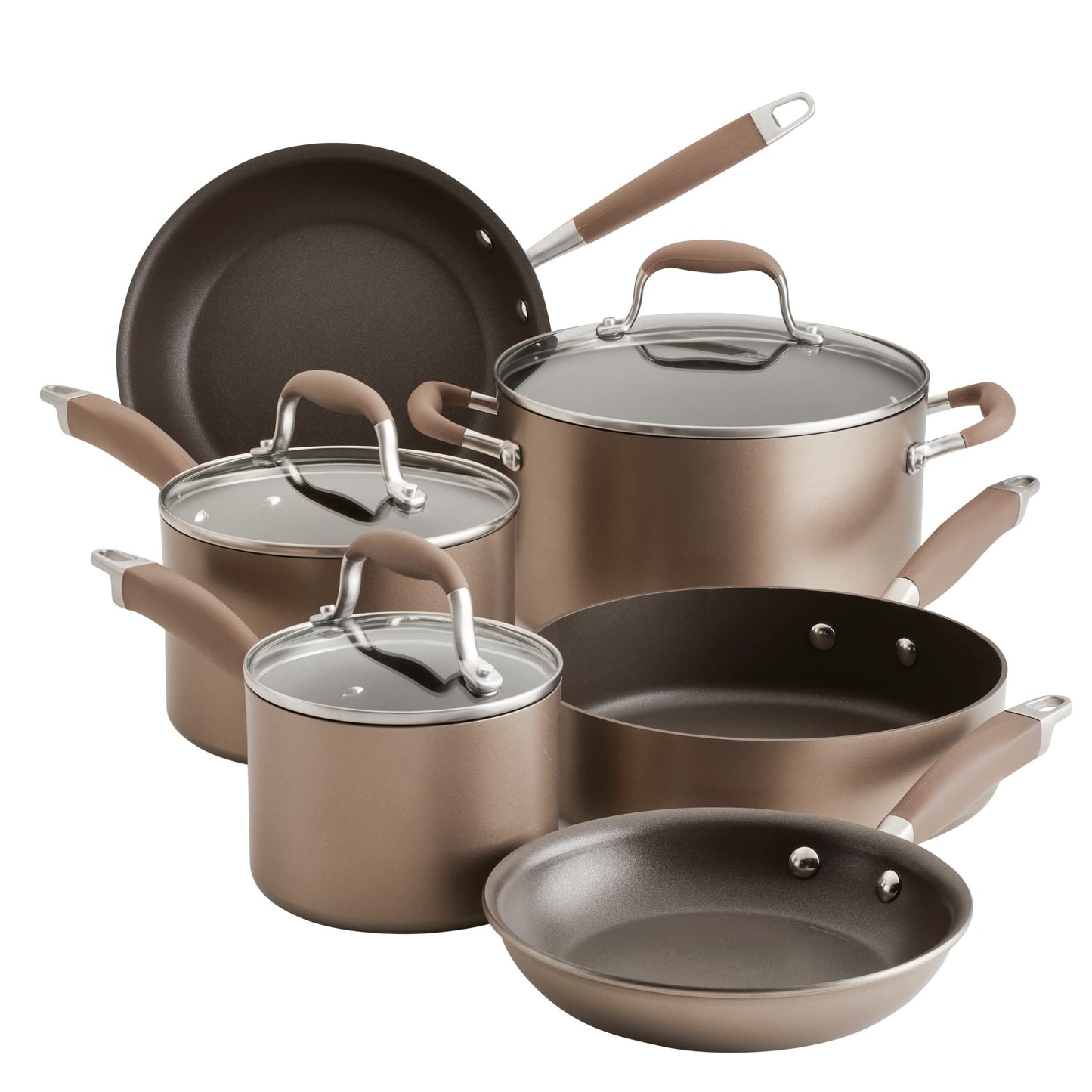Anolon Advanced Home Hard Anodized Nonstick Cookware/Pots and Pans Set 9 Piece - Bronze