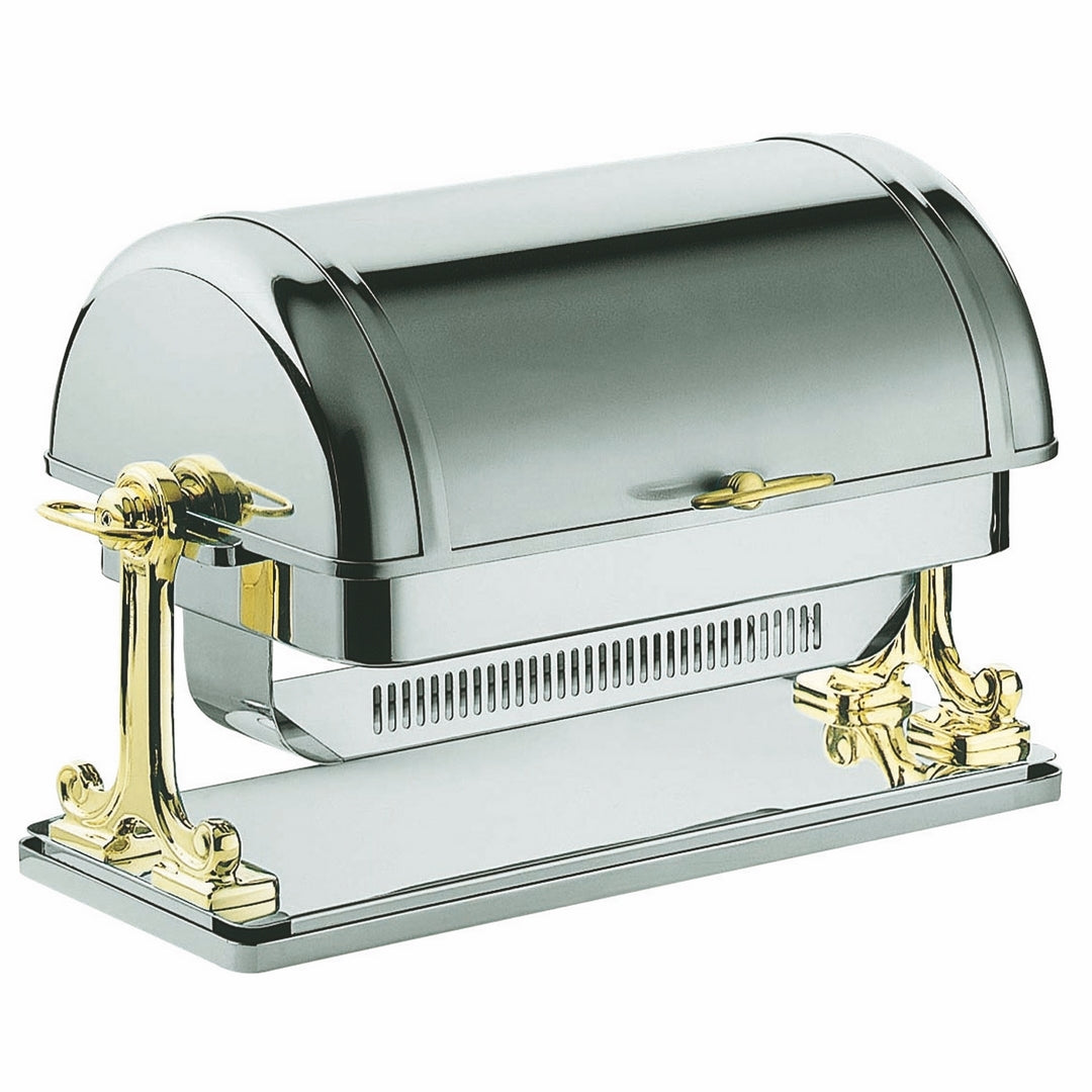Mepra Rectangular Chafing Dish With 180 Revolving Cover; Gala L: 25-1/4" W: 12-5/8" H: 17-1/8", 7 Quarts SKU: '207088