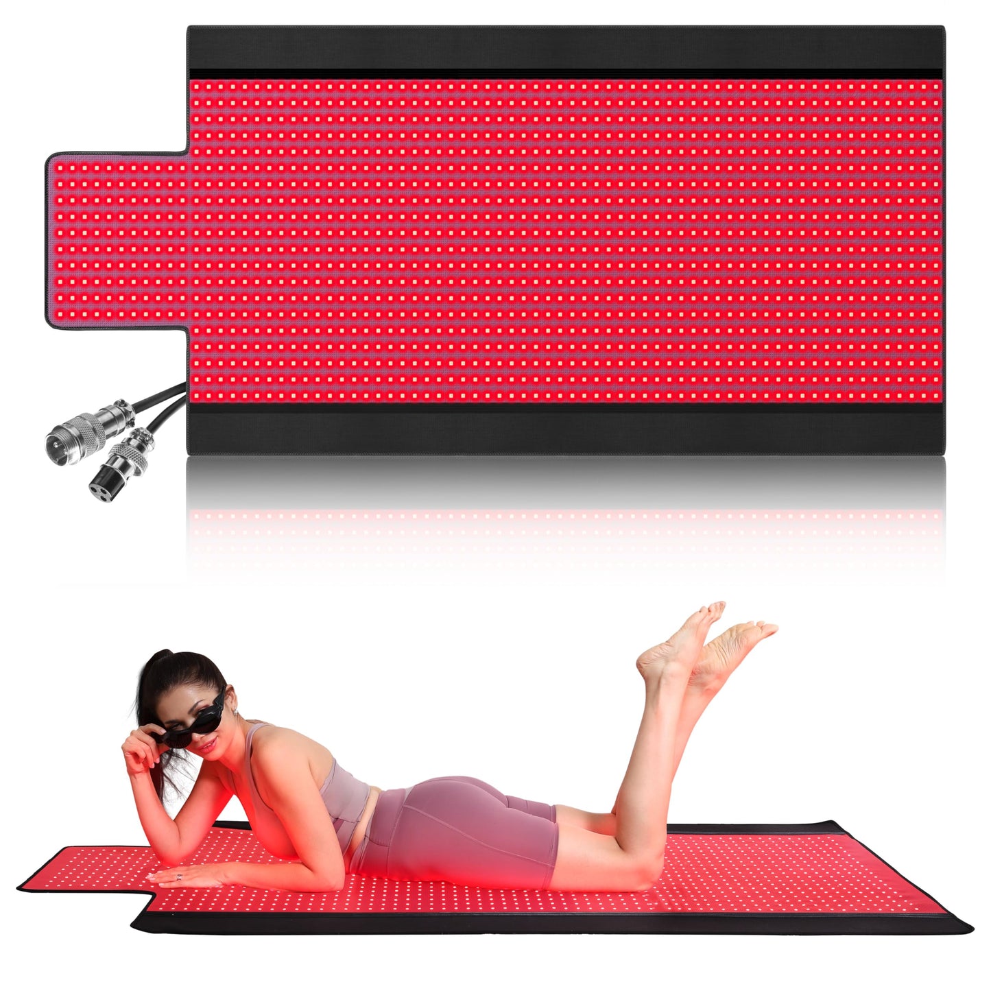 2025 New 73“ x 33” Full Body Red Light Therapy Mat for Body Pain Relief Premium Leather 1370 Dual Wavelength LEDs Adjustable Timer & Intensity Black