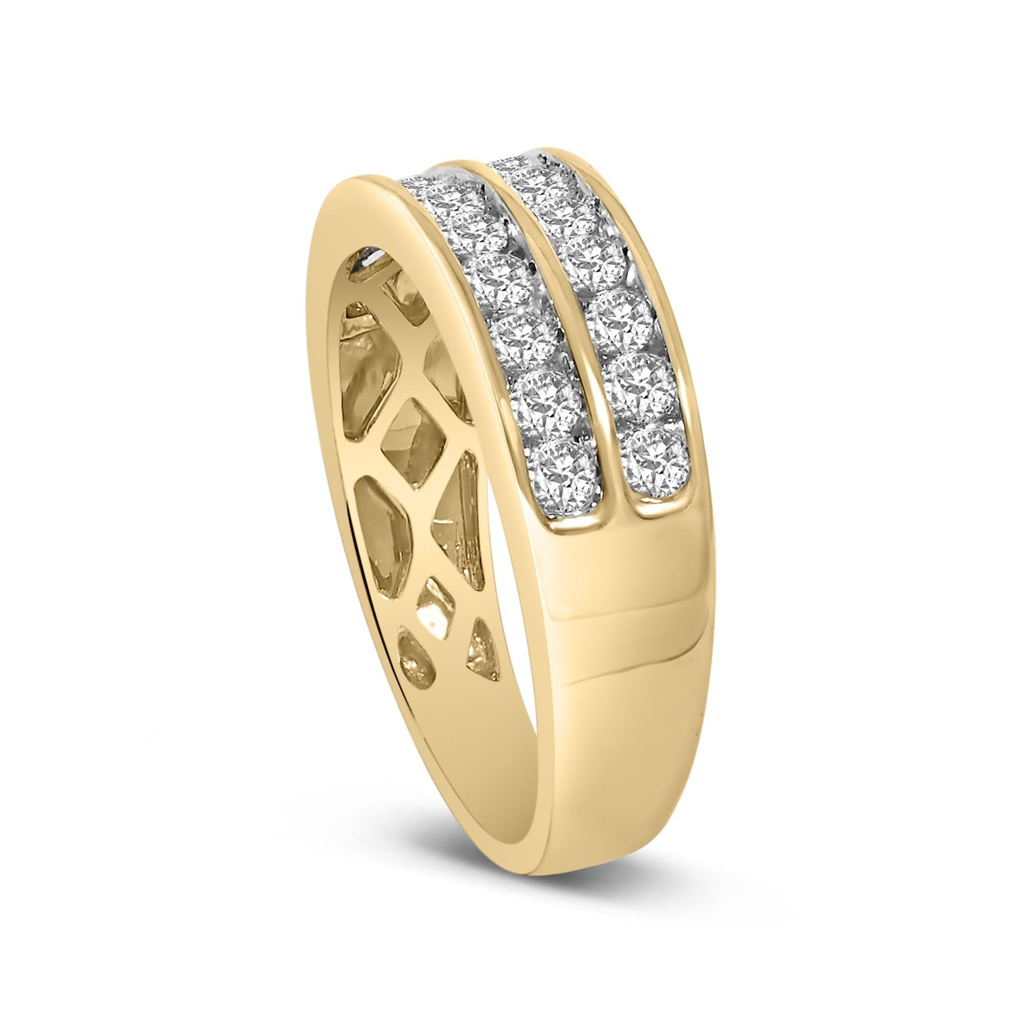 10K Yellow Gold Two-Row Diamond Band Ring (1 Cttw, J-K Color, I1-I2 Clarity)