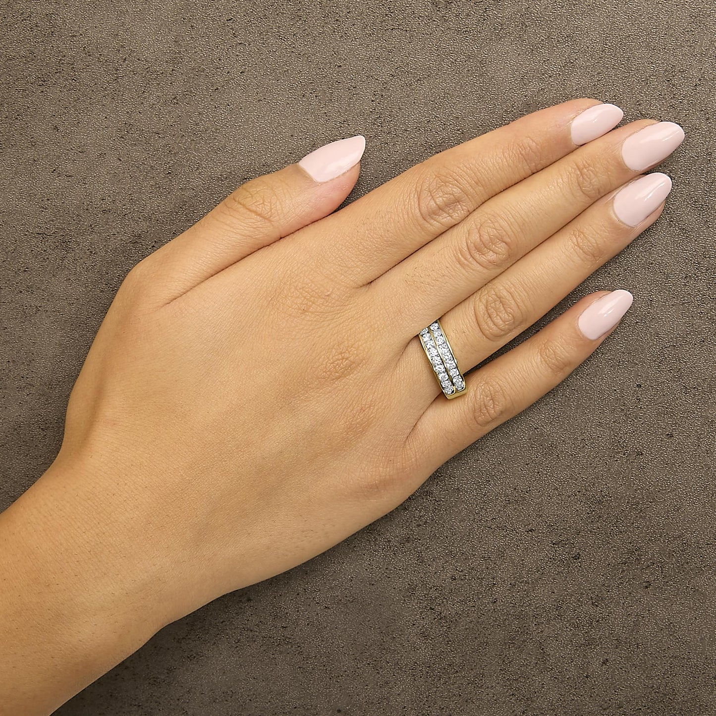 10K Yellow Gold Two-Row Diamond Band Ring (1 Cttw, J-K Color, I1-I2 Clarity)
