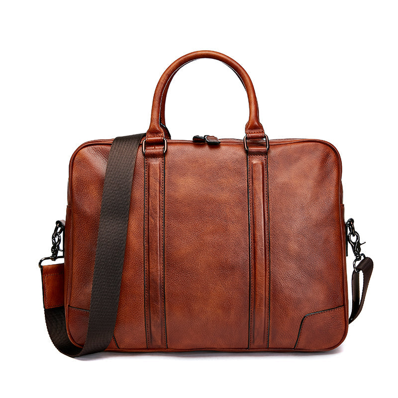 Vintage Calfskin Leather  Large Briefcase,Business  Laptop Cross Body Shoulder Bag