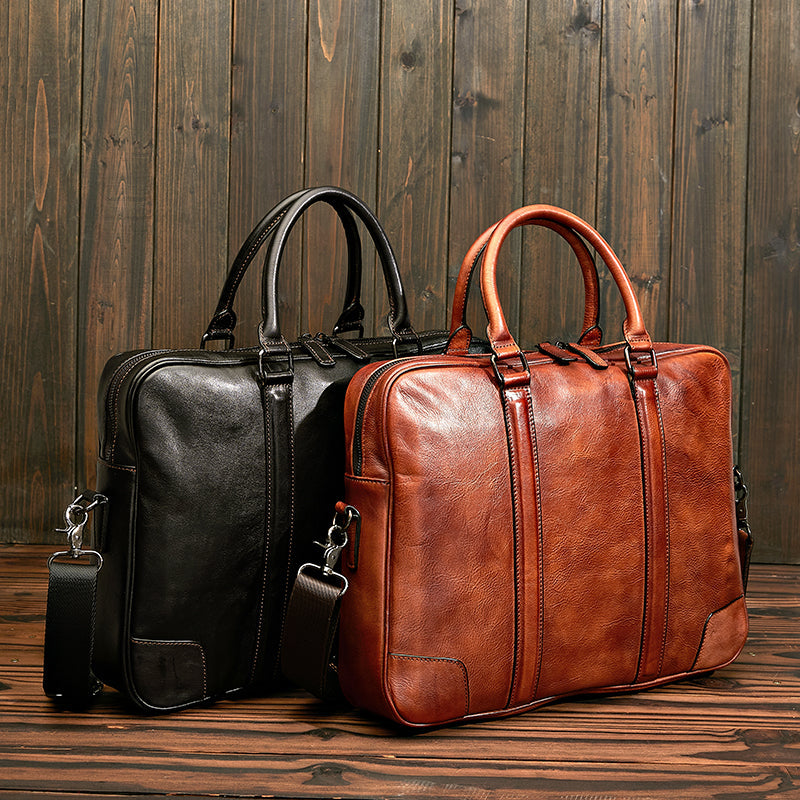 Vintage Calfskin Leather  Large Briefcase,Business  Laptop Cross Body Shoulder Bag