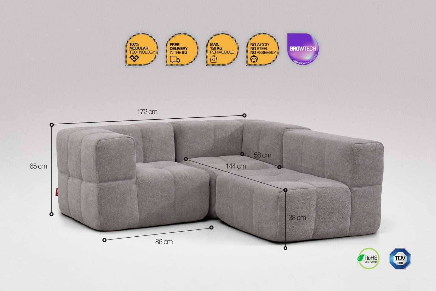 3-Piece Modular Sofa – Grey