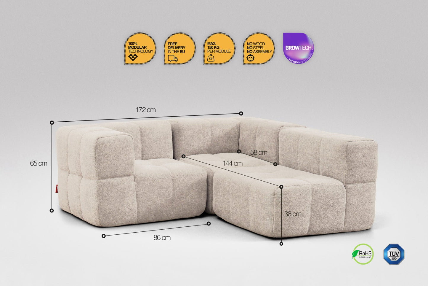 3-Piece Modular Sofa – Beige