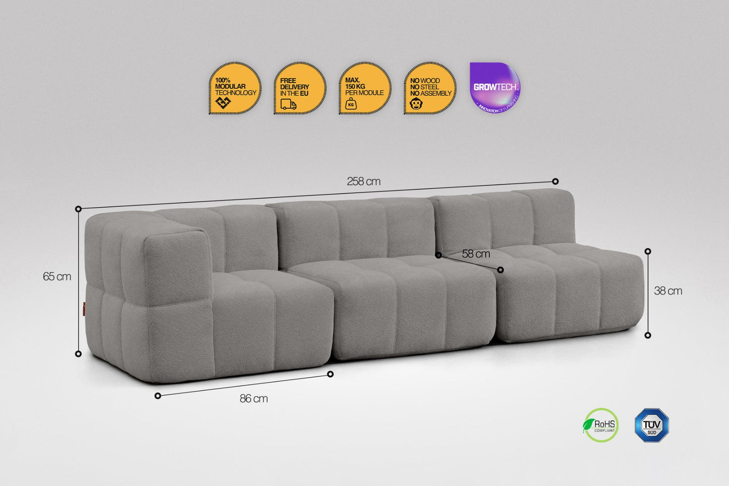 3-Piece Modular Sofa – Grey