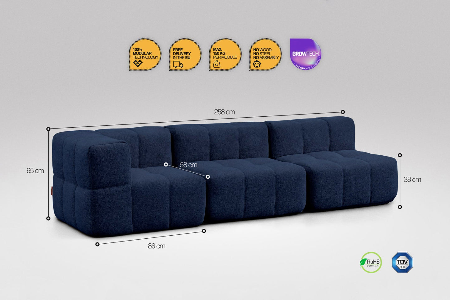 3-Piece Modular Sofa – Blue