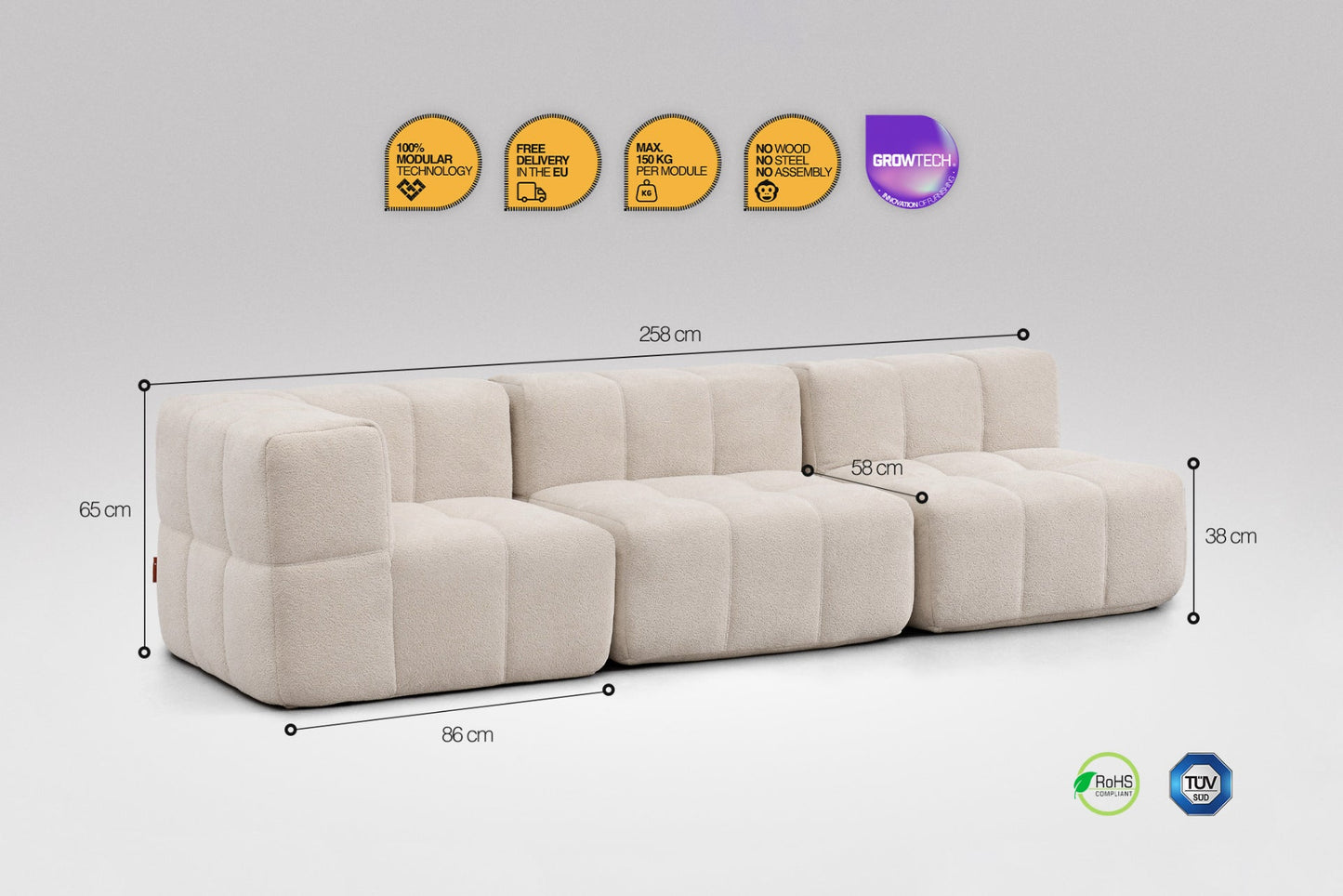 3-Piece Modular Sofa – Beige