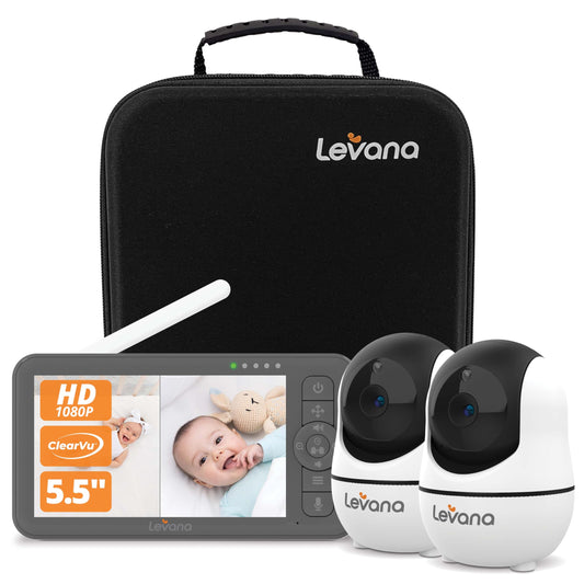 Levana Nala Video Baby Monitor No WiFi 2X 1080P PTZ Cameras 5.5”1080P Monitor Night Vision 1000ft Range 5000mAH Battery Carrying Case 2 Year Warranty