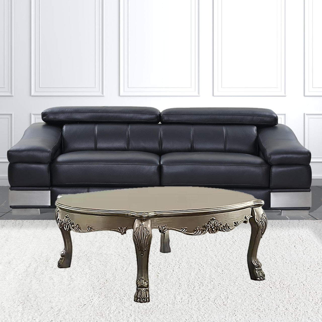 54" Gold And Bone Solid And Manufactured Wood Coffee Table