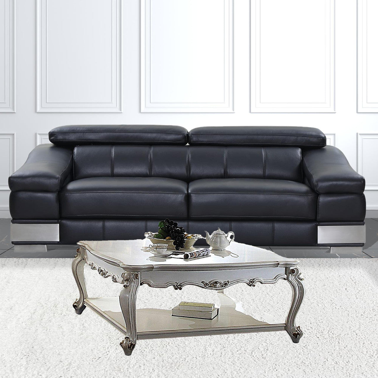 47" Pearl Solid And Manufactured Wood Coffee Table With Shelf