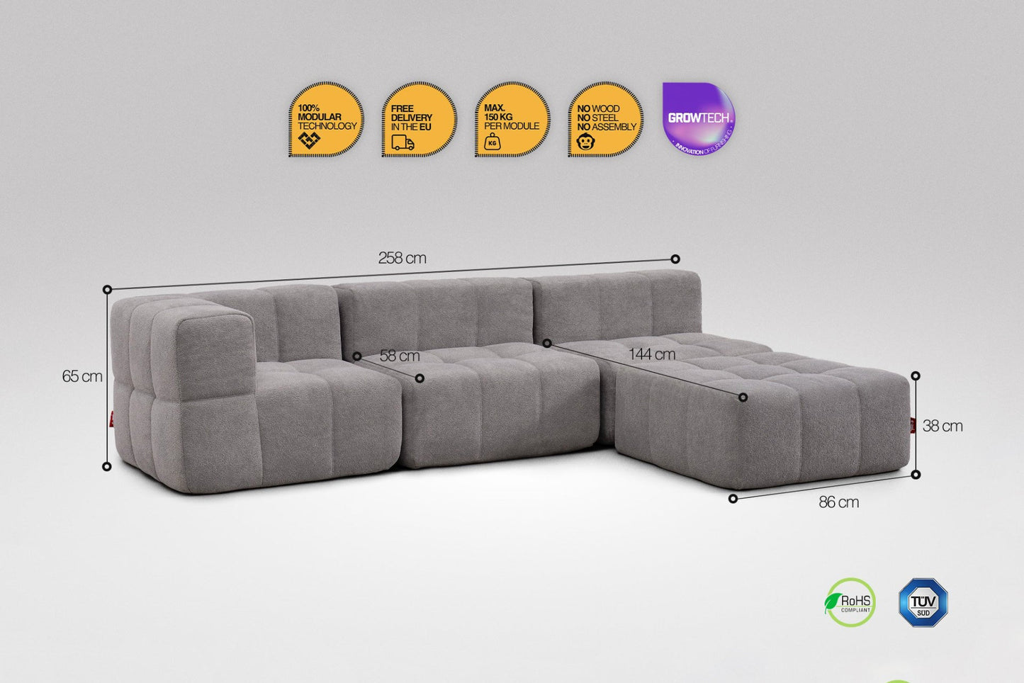 4-Piece Modular Sofa – Grey