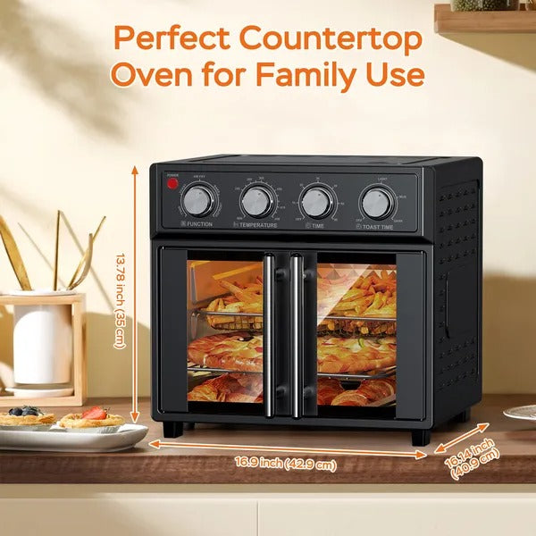 PlumChef 29.5 Qt XL Air Fryer Convection Toaster Oven, 1700W, Black