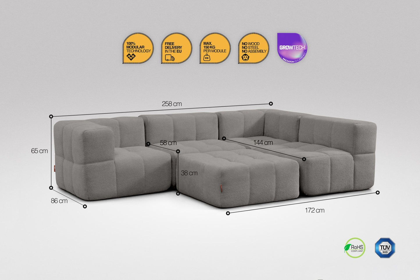 5-Piece Modular Sofa – Grey