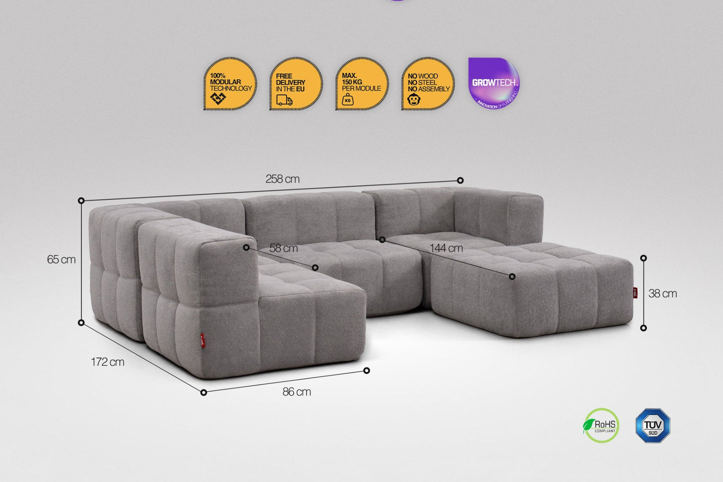 5-Piece Modular Sofa – Grey