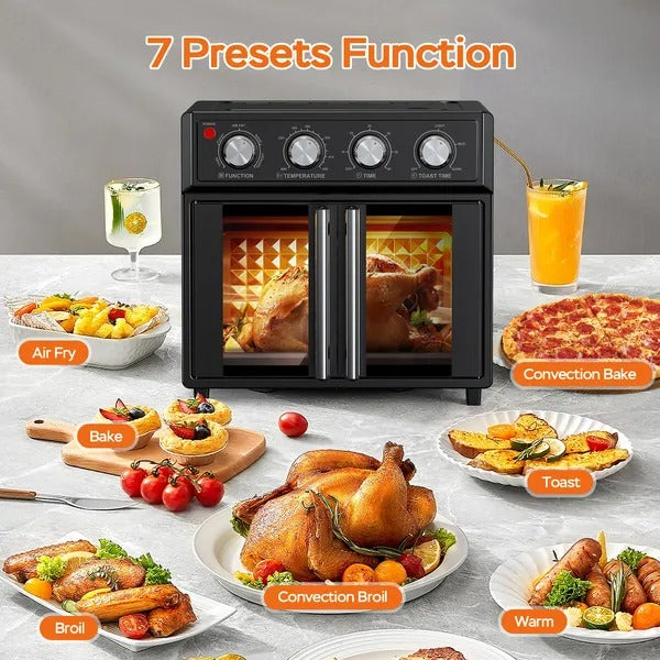 PlumChef 29.5 Qt XL Air Fryer Convection Toaster Oven, 1700W, Black