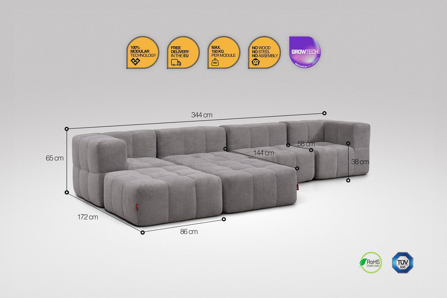 6-Piece Modular Sofa – Grey