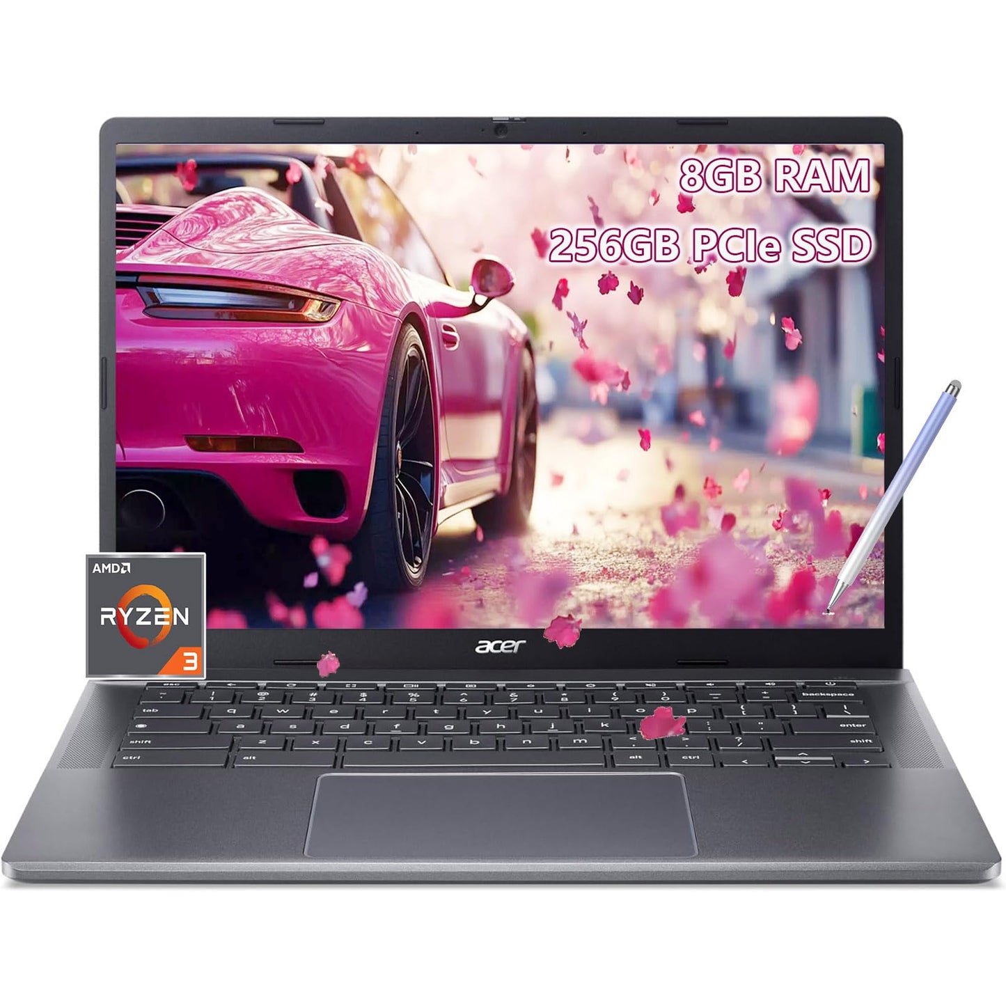 Acer Chromebook Laptop Touchscreen 2024 - Stylus Pen - 8GB RAM | 256GB PCIe SSD - 14inch WUXGA Display - AMD Ryzen 3-7320C - Google Chrome - Backlit Keyboard - Mini Laptop - School Student