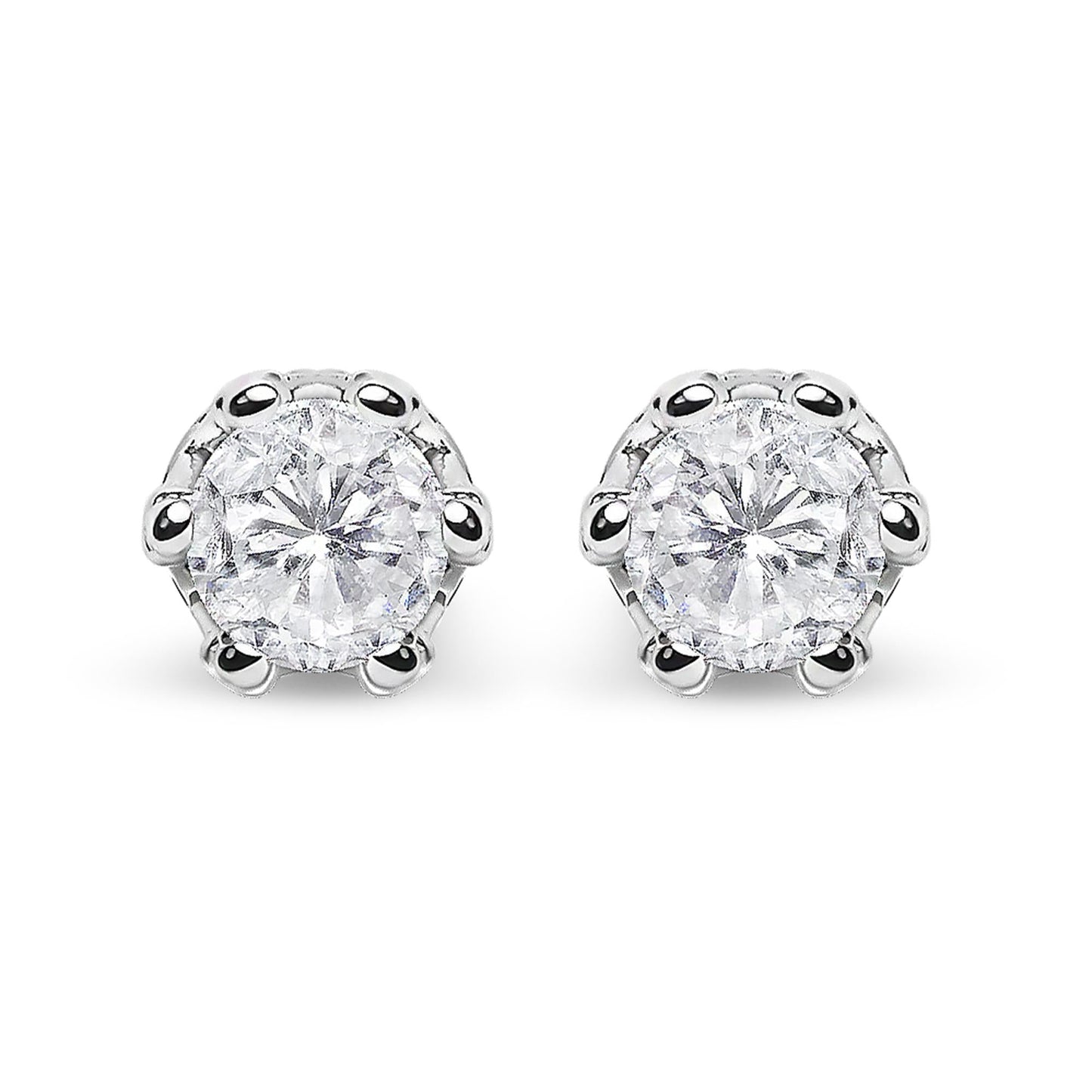 14K White Gold 2.0 Cttw Round Cut Prong-Set Diamond Crown Stud Earring (I-J Color, I1-I2 Clarity)
