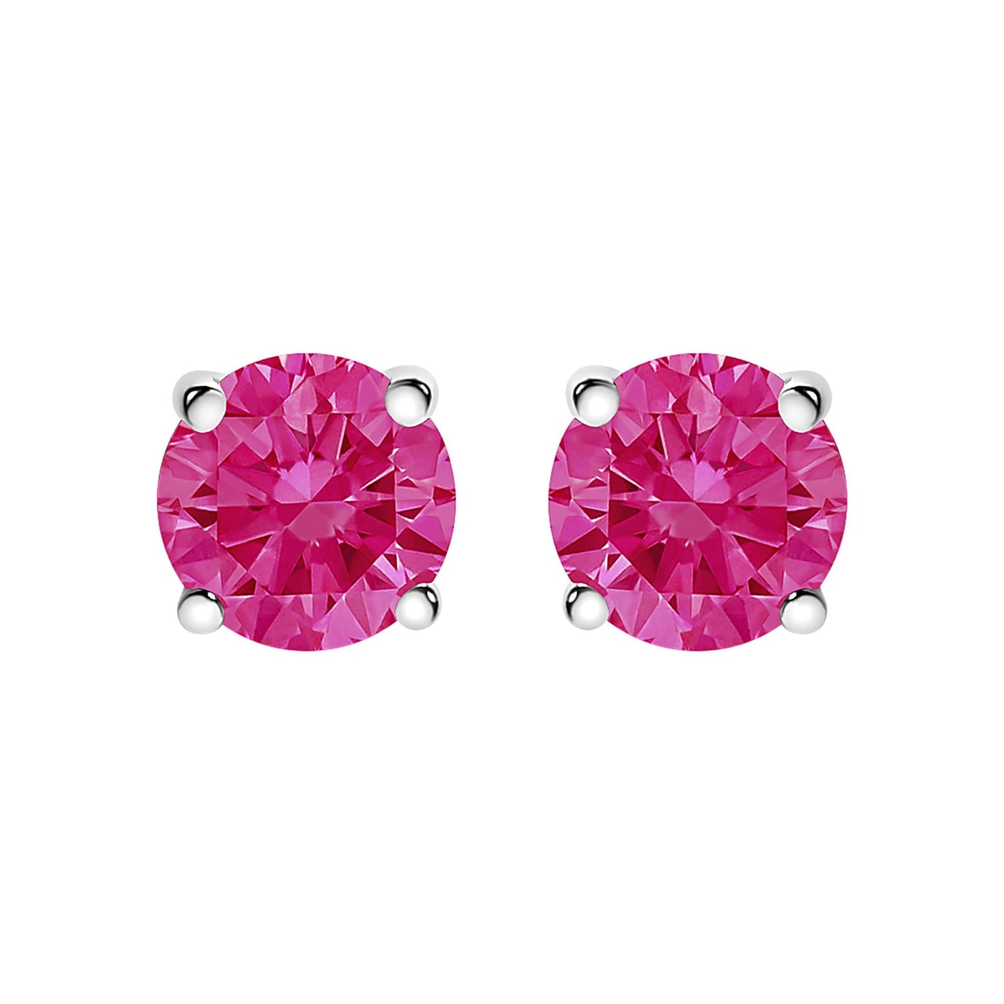 14K White Gold 1.0 Cttw Round Brilliant Cut Lab Grown Pink Diamond 4-Prong Classic Solitaire Earrings (Pink Color, VVS2-VS1 Clarity)