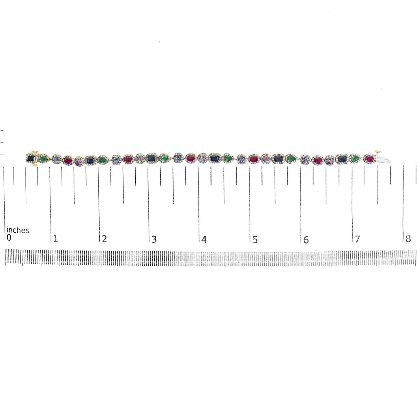 14K Yellow Gold Multi-Gemstone  and Diamond Halo Rainbow Tennis Bracelet
