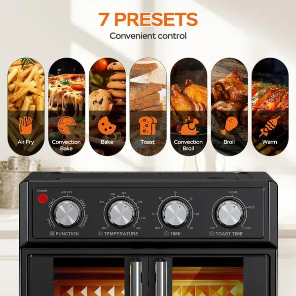 PlumChef 29.5 Qt XL Air Fryer Convection Toaster Oven, 1700W, Black