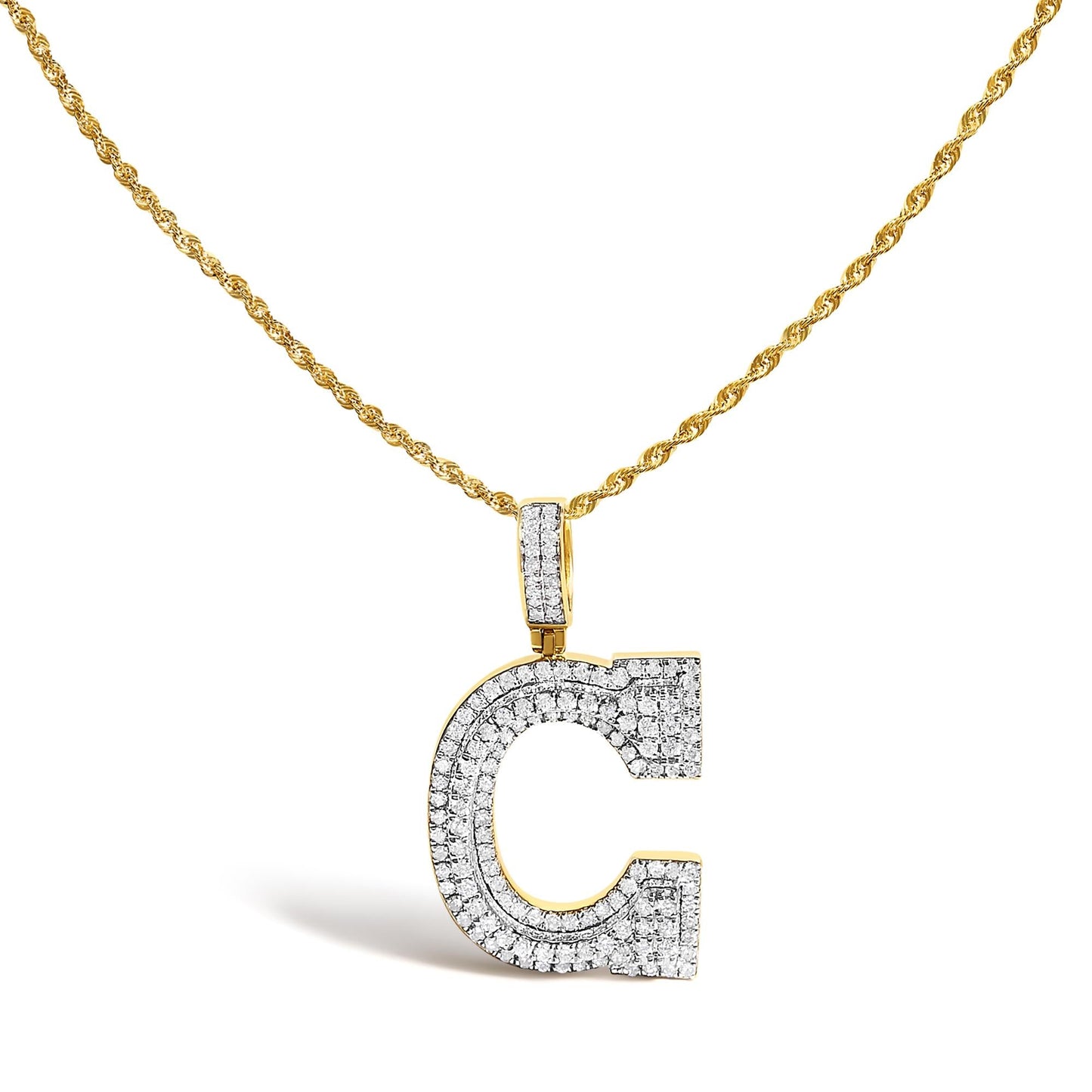 Men's 10K Yellow Gold 1 3/4 Cttw Diamond Letter C Initial Pendant Necklace