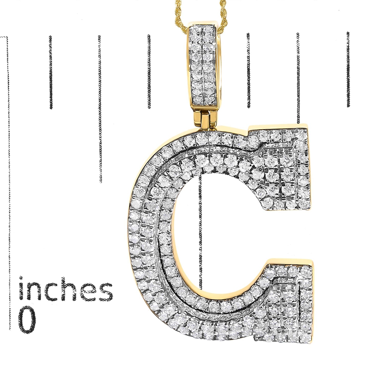 Men's 10K Yellow Gold 1 3/4 Cttw Diamond Letter C Initial Pendant Necklace