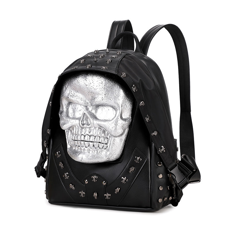 3D Backpack 3D  PU Leather Skull Studded Computer Backpack