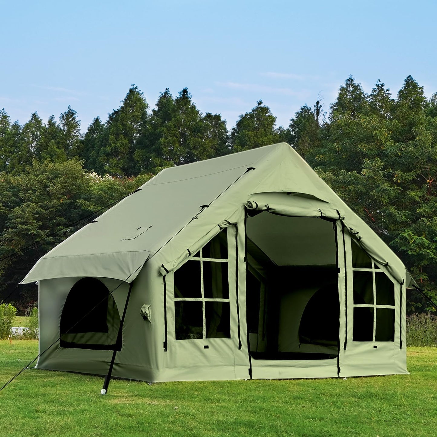 KNUO 2025 Upgraded 100% Waterproof Inflatable Camping Tent for 2~4 People Large Blow-Up Air Tent No Assembly Needed Luxury Glamping House 10x7.2ft Oxford Fabric