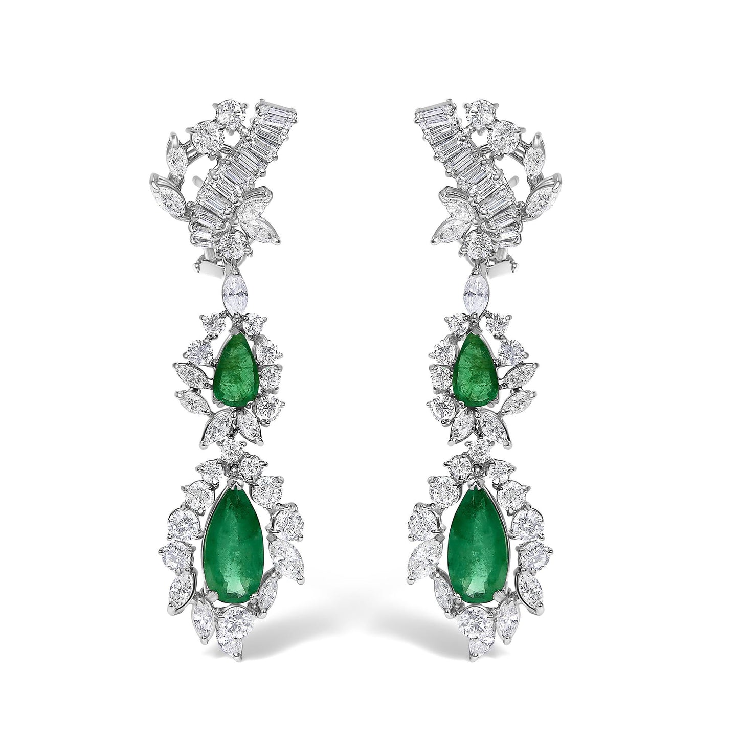 Certified Platinum 38.0 Cttw Diamond and 19 3/4 Cttw Brazilian Green Emerald Necklace, Bracelet & Earrings Three-Piece Set