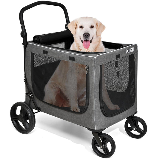 KIKII Extra Large Dog Stroller - Perfect for Big and Medium Dog Strollers Multiple Pets - 4 Wheels Exclusive Breathable Mesh Reflective Design - Max Load 132 lbs Foldable Convenient for Travel