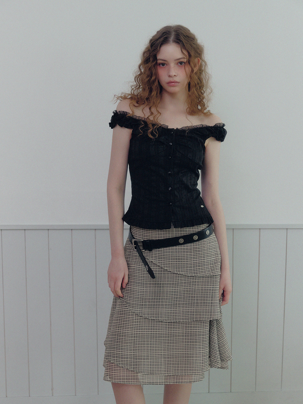 Valen Tiered Pattern Midi Skirt