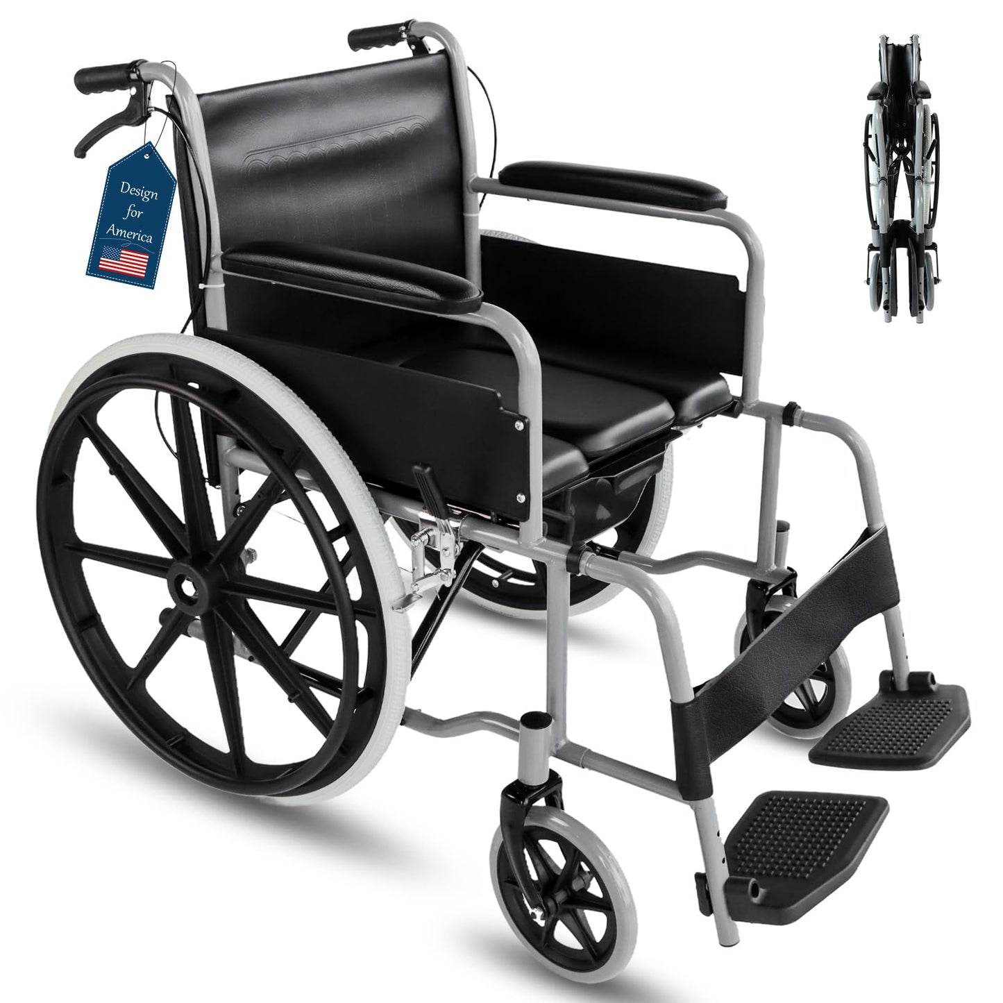 Eosprim Shower Chair with Wheels for Inside Shower Lightweight Foldable Wheelchair Rolling Shower Chair for Elderly & Disabled Beside Commode Wheelchair Raised Toilet Seat Riser Senior Handicap