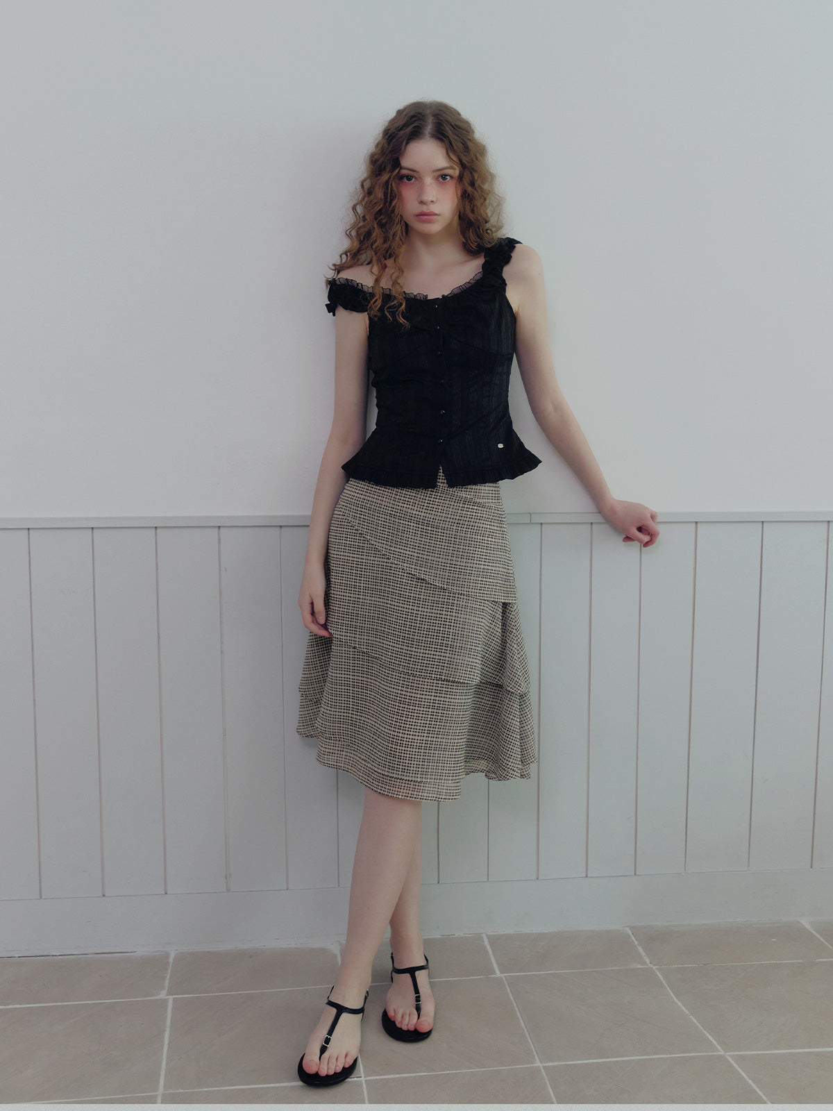 Valen Tiered Pattern Midi Skirt