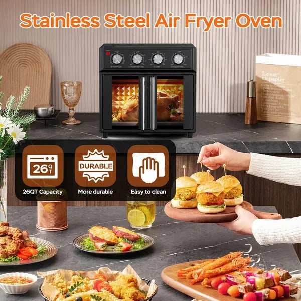 PlumChef 29.5 Qt XL Air Fryer Convection Toaster Oven, 1700W, Black