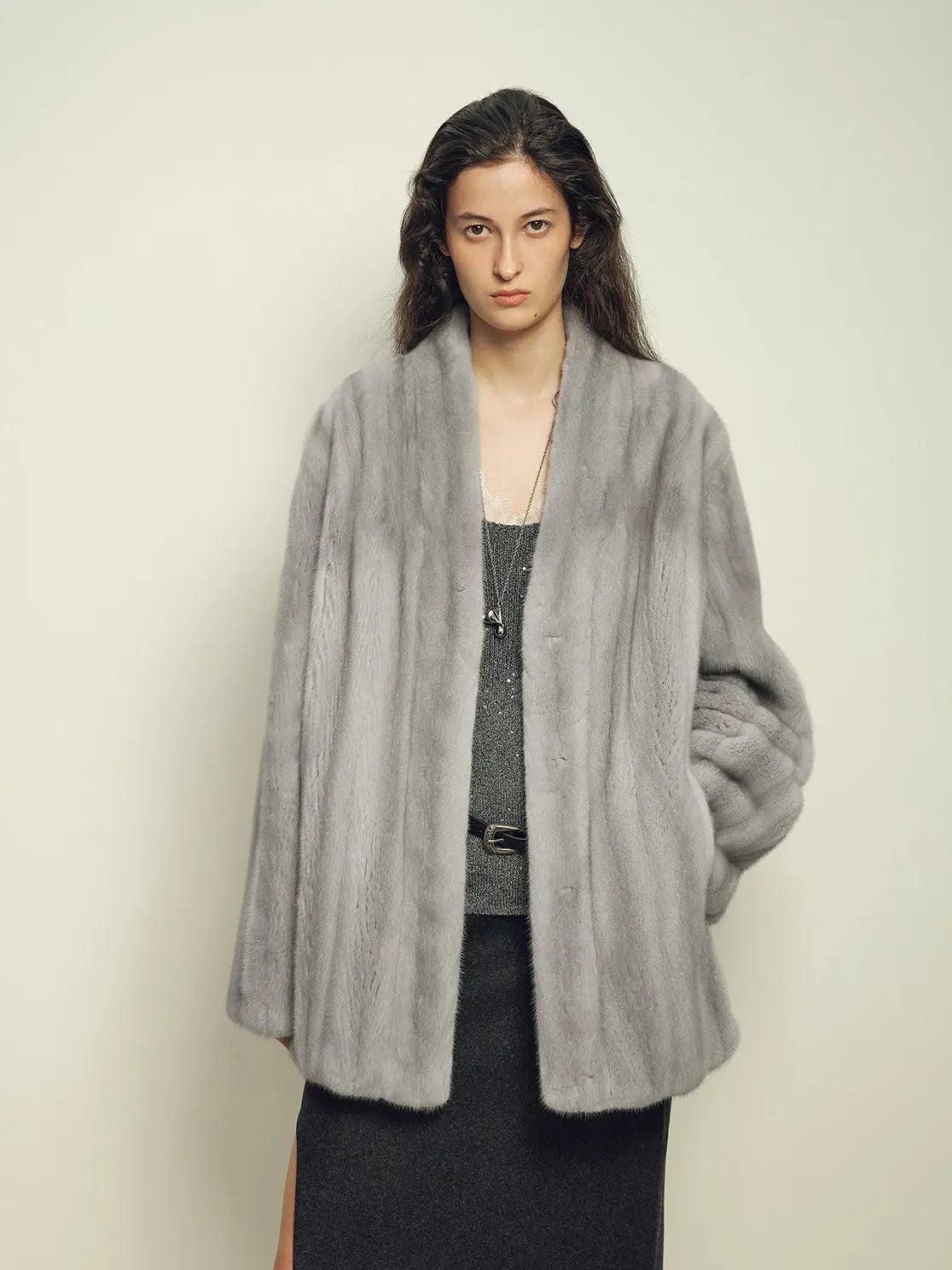 Firelady Fur Imported Kopenhagen Purple-Label Female Mink Full-Skin Woven V-Neck Fur Coat “Fairy Mountain Dew”