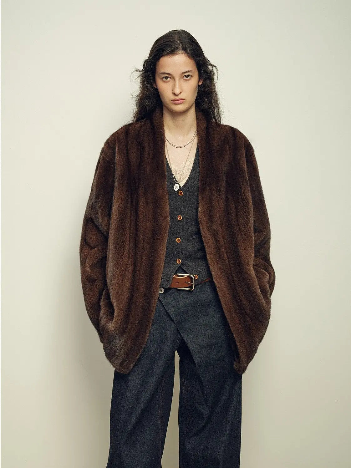 Firelady Fur Imported Kopenhagen Purple-Label Female Mink Full-Skin Woven V-Neck Fur Coat “Fairy Mountain Dew”