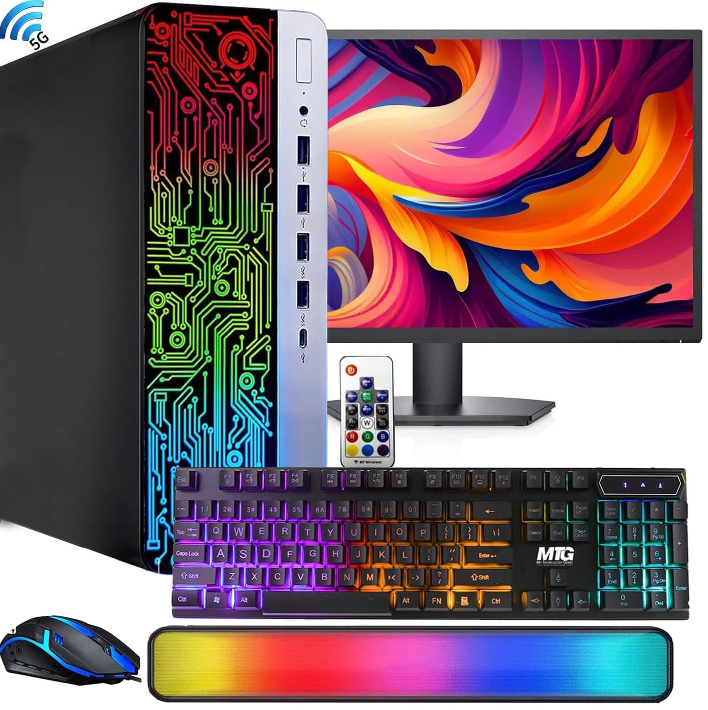 HP ProDesk Desktop RGB Computer PC Intel i5-6th Gen. Quad-Core Processor 16GB DDR4 Ram 1TB SSD 27 Inch Monitor Gaming Keyboard and Mouse Soundbar Built-in WiFi Win 10 Pro (Renewed) 600 G3