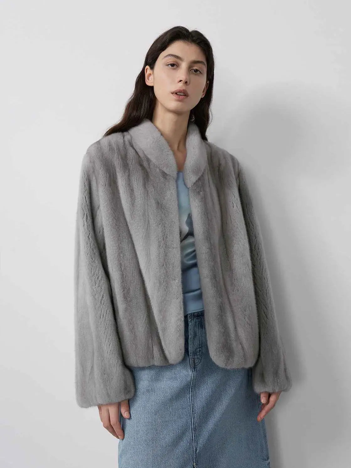 Warm coffee mink retro imported stand collar short mink fur coat