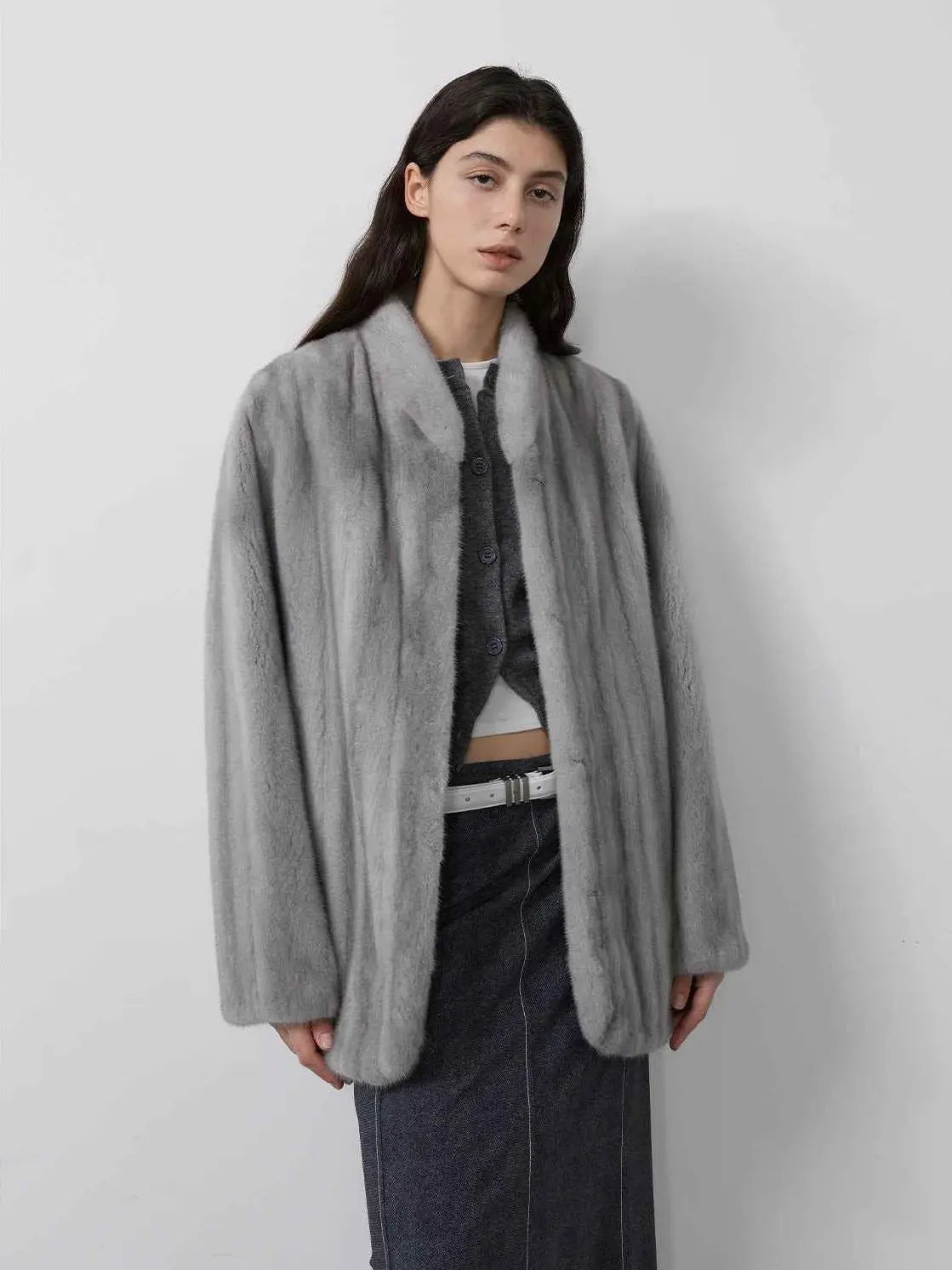 Warm coffee mink retro imported stand collar short mink fur coat