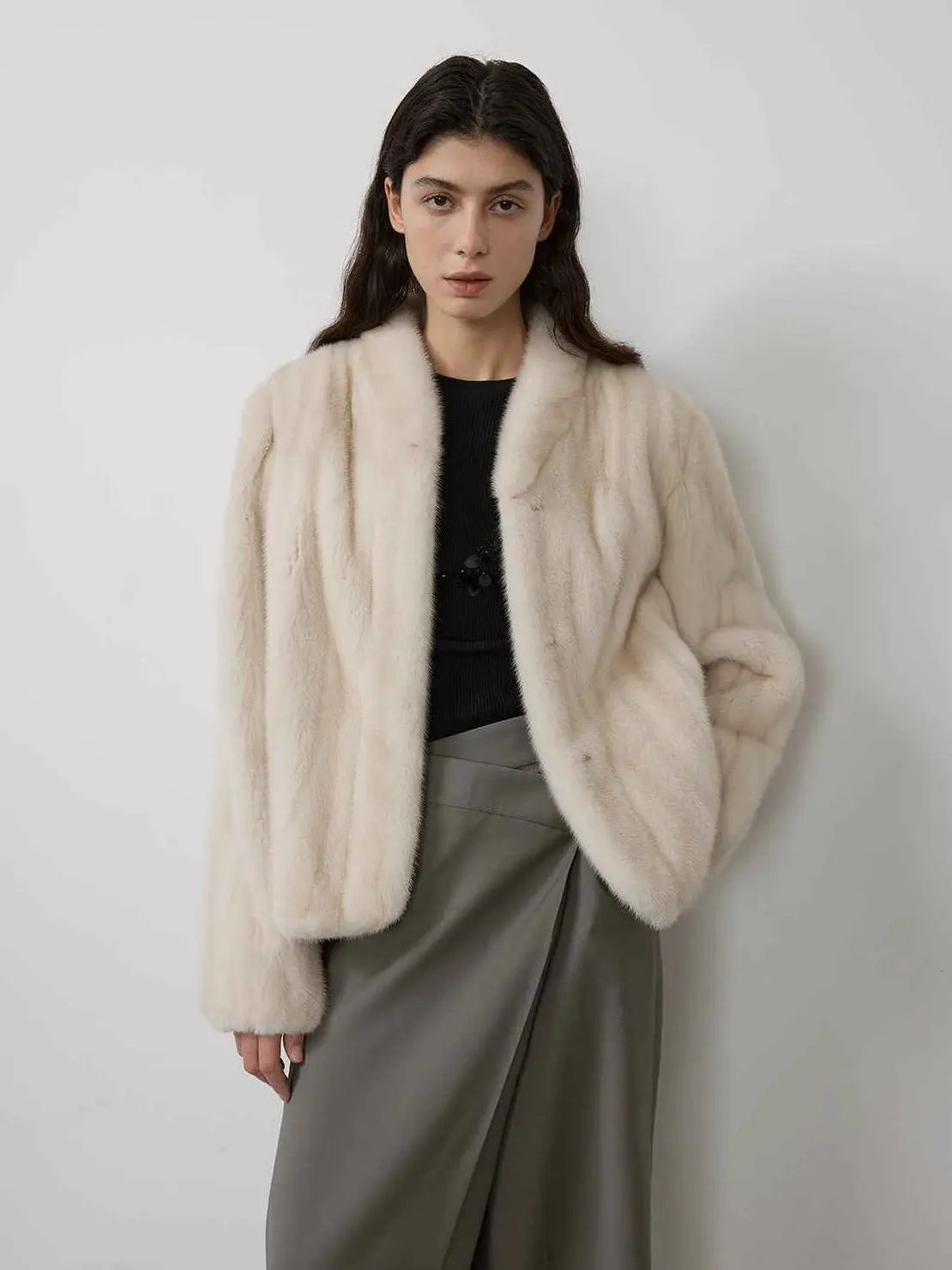 Warm coffee mink retro imported stand collar short mink fur coat