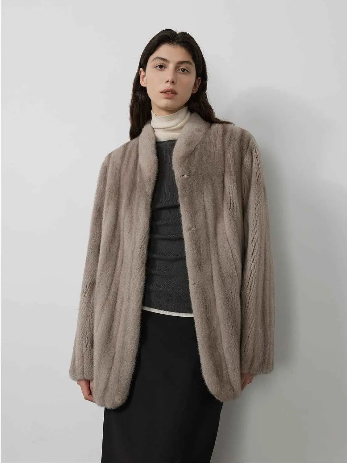 Warm coffee mink retro imported stand collar short mink fur coat