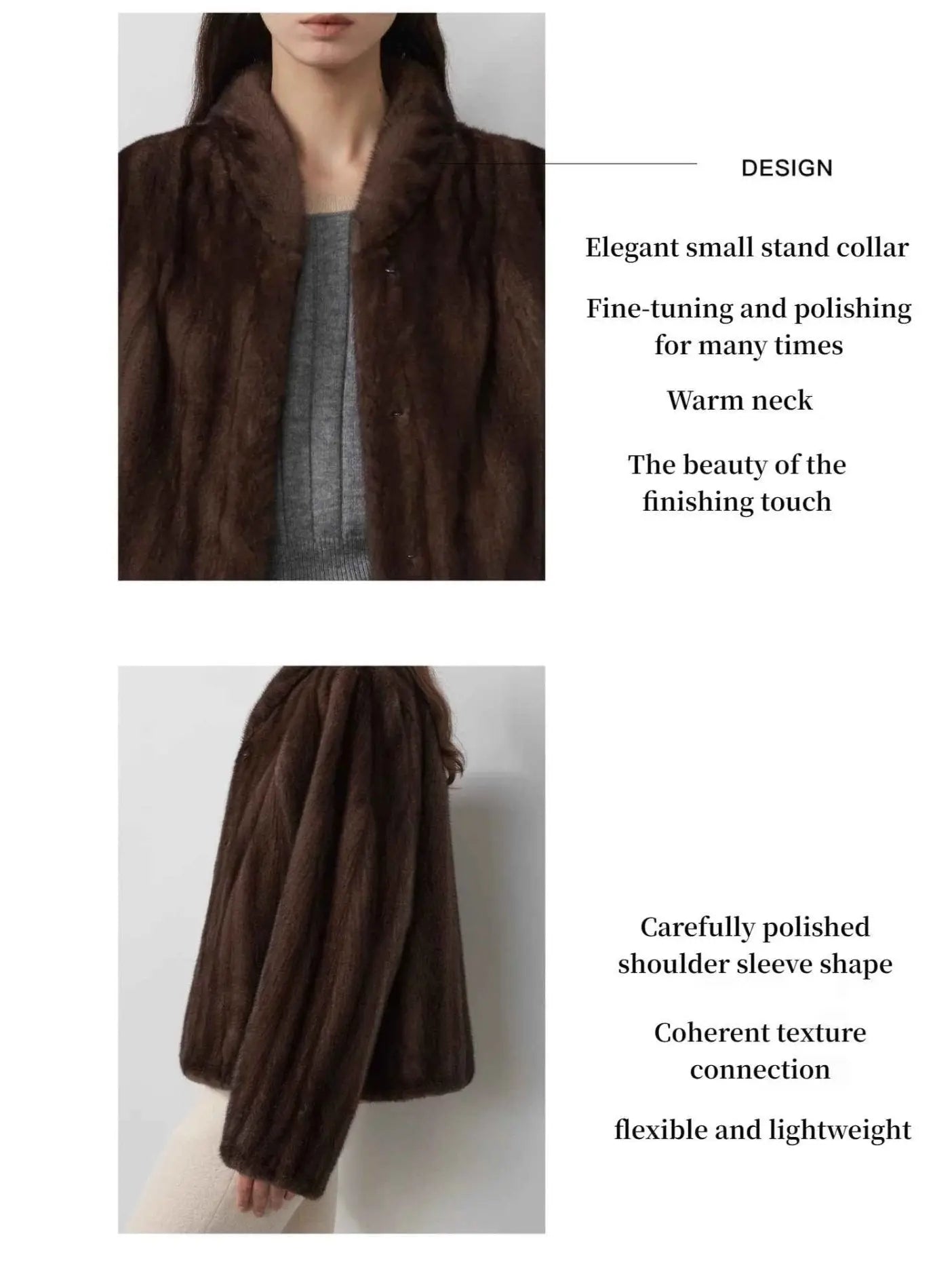 Warm coffee mink retro imported stand collar short mink fur coat